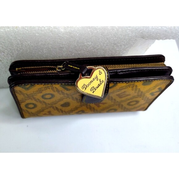 Dooney & Bourke Logo Letters Brown Print Wallet Checkbook Cards Coins 7.5"x4" - Picture 3 of 10